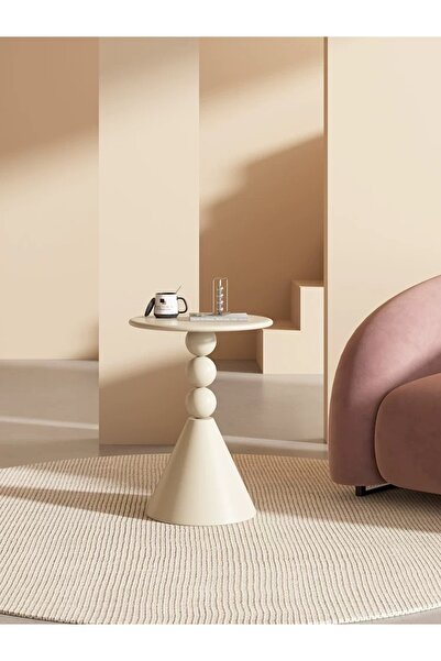 Living طاولة قهوة فولاذية، لون بيج، بتصميم عصري