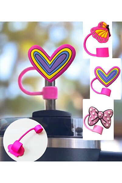 Buki'nin Atölyesi Termos uyumlu 3 Adet (10MM) Toz Geçirmez Pembe Kurdele Kalp...