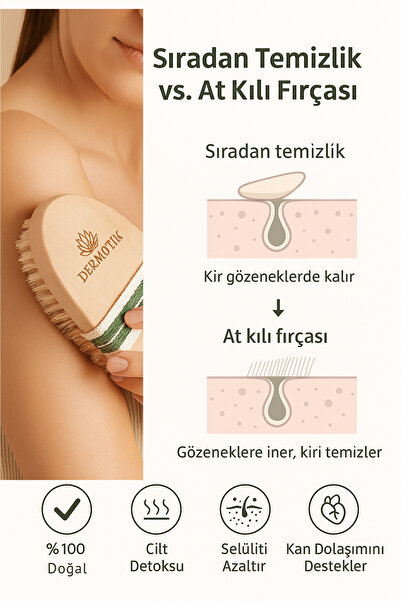 Dermotik %100 Doğal At Kılı Fırçası – Selülit ve Çatlak Karşıtı & Kuru Fırçalama, Cilt Sıkılaştırıcı Fırça
