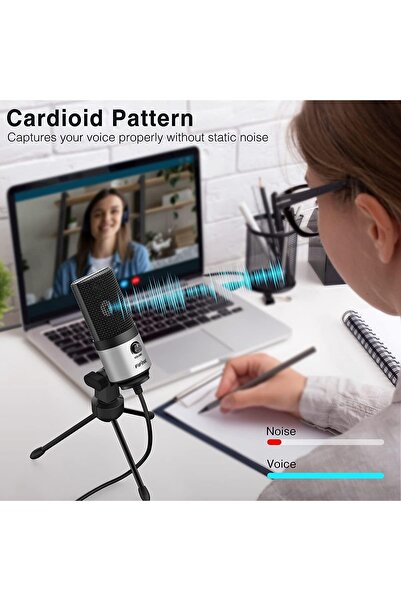 Fifine Microfon Condenser K669S, Cardioid, USB, Control Volum, PC, Podcast, Streaming