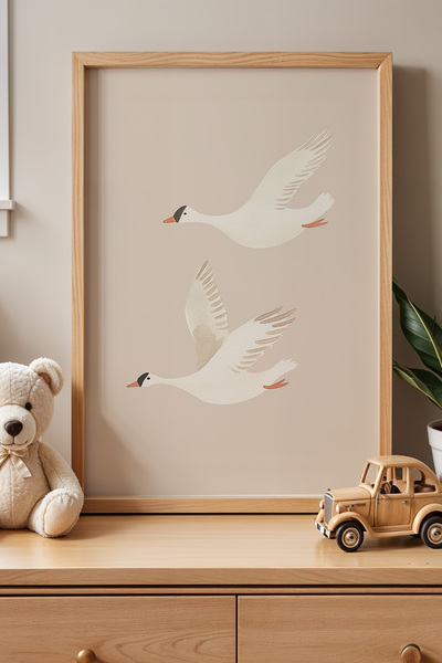 HİGUERA Λευκά πουλιά που πετούν στον ουρανό - Πίνακας παιδικού δωματίου και β...