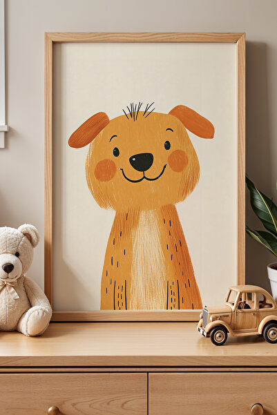 HİGUERA Πορτοκαλί χαμογελαστό σκυλί Παιδικό δωμάτιο Πίνακας τοίχου με φυσικό ...