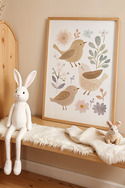 HİGUERA Χαρούμενα πουλάκια και χαριτωμένα λουλούδια Πίνακας παιδικού και βρεφ...