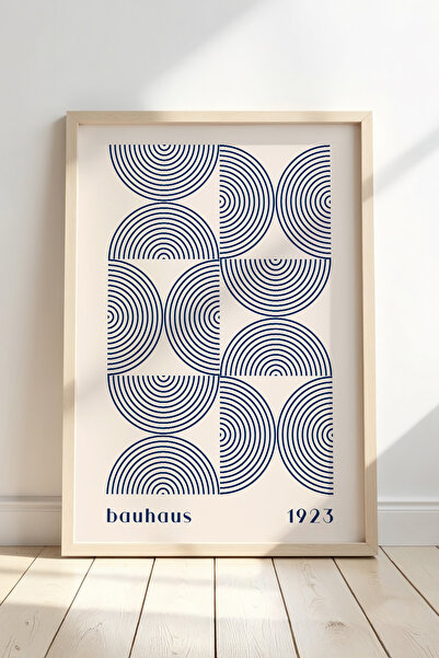 Opak Design Μπλε ριγέ Bauhaus στυλ ρετρό vintage γεωμετρική τέχνη ζωγραφική τ...
