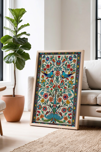 Opak Design Ινδική λαϊκή τέχνη με φυσικό ξύλινο πλαίσιο, ζωγραφική τοίχου με ...