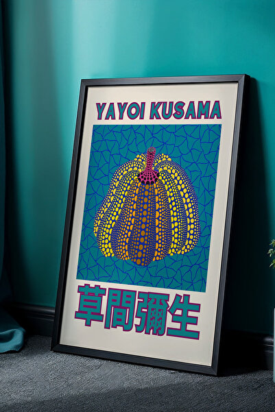 Opak Design YAYOİ KUSAMA - Πολύχρωμος πίνακας κολοκύθας με φυσικό ξύλινο πλαί...