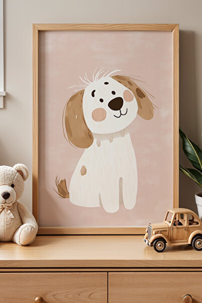 HİGUERA Ζωγραφική τοίχου με μακρύ αυτί σκύλου με ροζ φόντο Παιδικό δωμάτιο με...