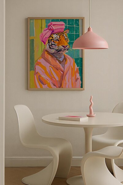 Opak Design Soyut Portre Turkuaz Maksimalist Sanatı Ahşap Çerçeveli Duvar Tab...