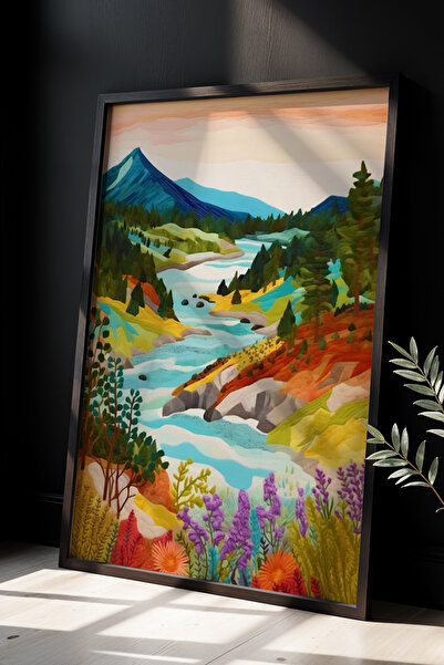 Opak Design Mountain Artwork– Αφηρημένο έγχρωμο τοπίο Πίνακας τοίχου με φυσικ...