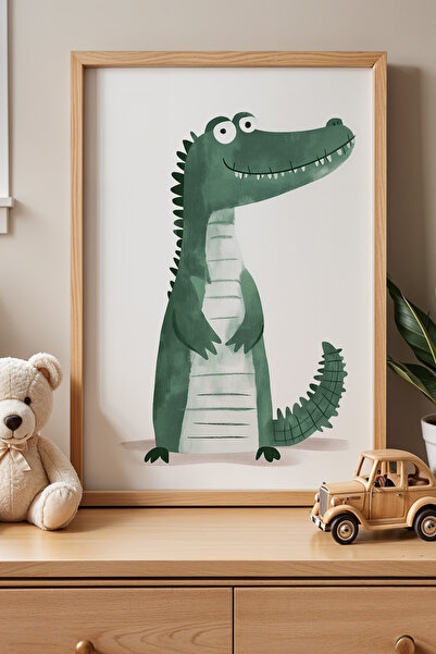 HİGUERA Πίνακας τοίχου με φυσικό ξύλινο πλαίσιο Green Dad Crocodile Παιδικό Δ...