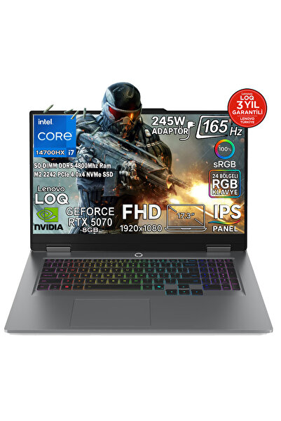 LENOVO LOQ 17IRX10 Intel Core i7 14700HX 32GB 1TB SSD RTX 5070 8GB 17,3" FHD 165Hz IPS Freedos 83JH006HTRN1