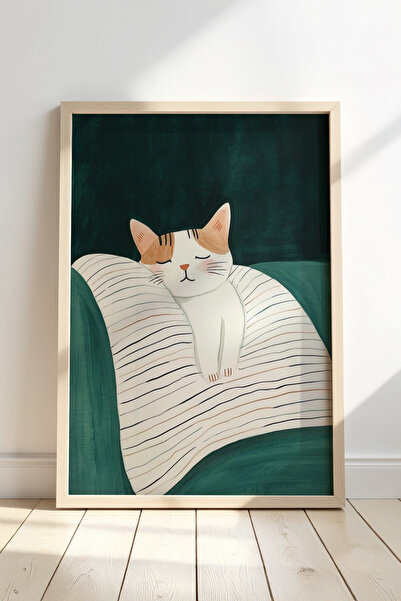 Opak Design Abstract Cat Art Ξύλινο Πλαίσιο Τοίχου Γάτα Ζωγραφική