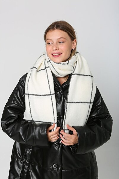 FELLMENS Жіночий шарф-шаль - Екрю з квадратним візерунком