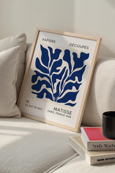 Opak Design Βοτανική Σειρά Navy Blue Floral Matisse Πίνακας τοίχου με φυσικό ...