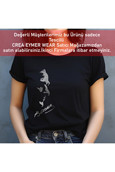 Crea Eymer Wear Μαύρο μπλουζάκι με στάμπα Ataturk Crystal Stone