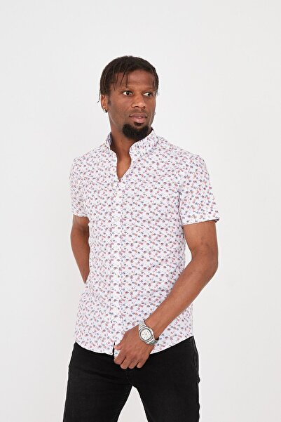 jack carisma Ανδρικό πουκάμισο με κοντό μανίκι- βαμβακερό λύκρα με στάμπα λουλουδιών Silim Fit