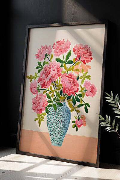Opak Design Boho Spring Flower Vase ζωγραφική τοίχου με φυσικό ξύλινο πλαίσιο