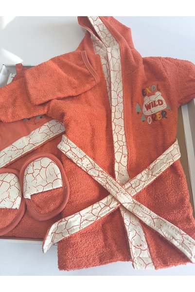 Miniworld 5-Piece Bathrobe Set 0-2 Years Old 100% Organic Cotton (Bathrobe+Bath Towel+Bath Scrub+Belt+Slippers)