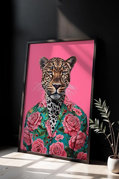 Opak Design Leopard Fashion Pink Trendy Maximalist Art Ζωγραφική τοίχου με ξύ...