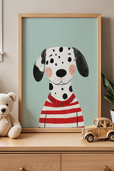 HİGUERA Παιδικό δωμάτιο σκύλου με κόκκινο ριγέ πουλόβερ Πίνακας τοίχου με φυσ...