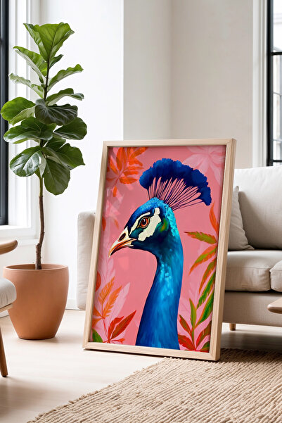 Opak Design Ζωγραφική τοίχου Peacock Illustration με φυσικό ξύλινο πλαίσιο