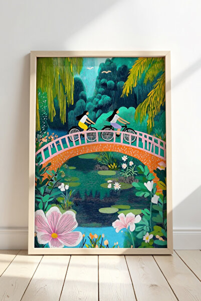 Opak Design Αφηρημένη ζωγραφική τοίχου Bridge Illustration με φυσικό ξύλινο π...