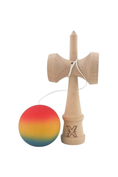 Flippy Αυθεντικό Kendama, Επαγγελματικό Παιχνίδι, Flippy, Ξύλινο, 18 εκ., Ντεγκραντέ Κόκκινο/Κίτρινο/Μπλε
