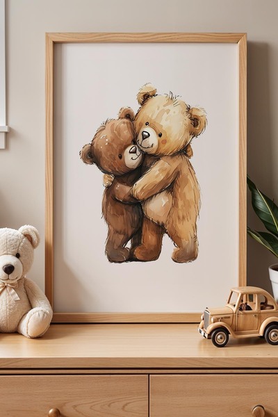 Opak Design Hugging Bears Παιδικό Δωμάτιο με εικονογράφηση Ξύλινο πλαίσιο Ζωγ...