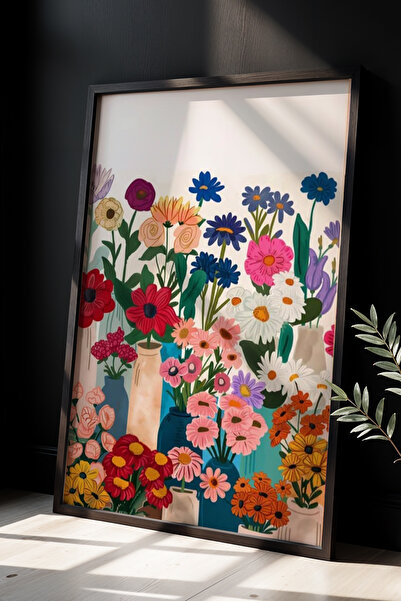 Opak Design Boho Spring Flower Vase ζωγραφική τοίχου με φυσικό ξύλινο πλαίσιο