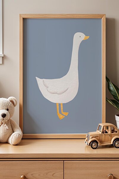Opak Design Blue Background Walking Goose Παιδικό Δωμάτιο Ξύλινο Πλαίσιο Τοίχου