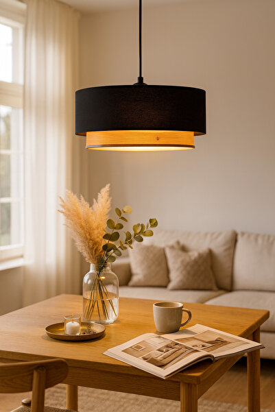 Vivido Home Siyah Ahşap Desenli Avize