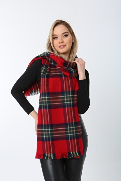 FELLMENS Thick Women's Shawl - Red Plaid Pattern