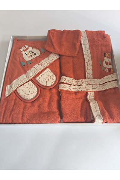 Miniworld 5'li Bornoz Seti 0-2 Yaş % 100 Organik Pamuk (Bornoz+Banyo Havlusu+Banyo Kesesi+Kemer+Terlik)