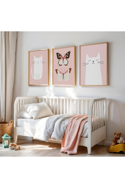 HİGUERA Τραπέζι παιδικού δωματίου με σχέδιο γάτας και πεταλούδας 3 τεμαχίων μ...