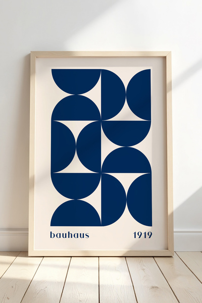 Opak Design Μπλε Bauhaus Style Vintage Γεωμετρική Τέχνη Μποέμικο Ξύλινο Πλαίσ...
