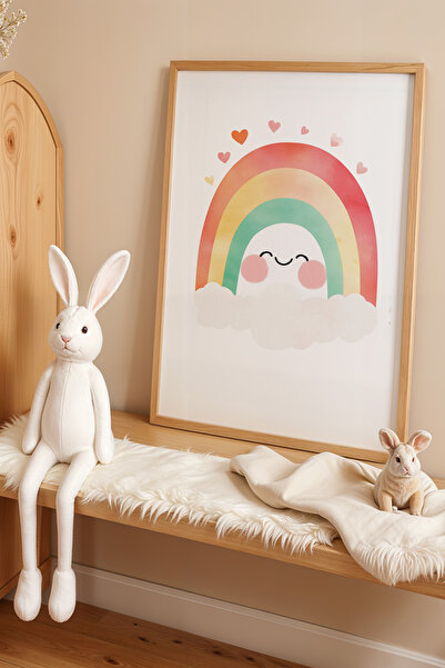 HİGUERA Πίνακας τοίχου με φυσικό ξύλινο πλαίσιο για παιδικό δωμάτιο Cloud And...