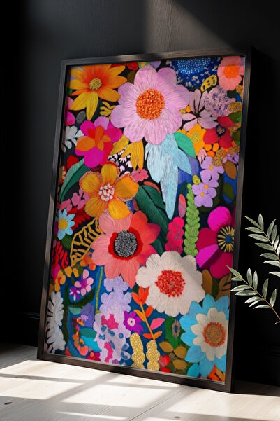 Opak Design Boho Spring Flower ζωγραφική τοίχου με φυσικό ξύλινο πλαίσιο
