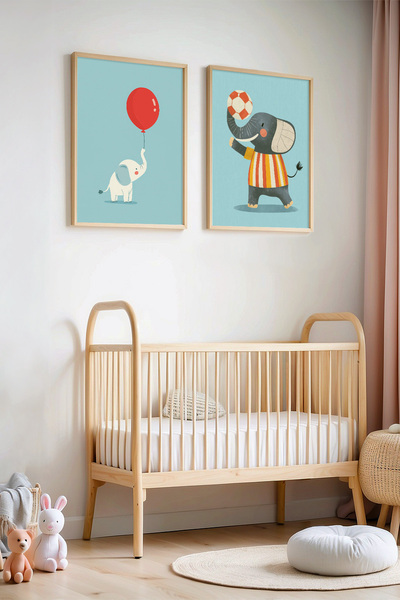 HİGUERA 2 τεμαχίων μπλε φόντο Elephants Room και Baby Room Ξύλινο πλαίσιο ζωγ...