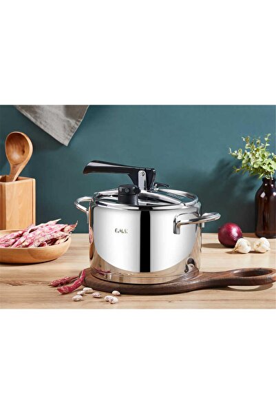 OMS 5110 - 2 Parça İndüksiyonlu, Paslanmaz Çelik, 9 Litre Düdüklü Tencere, Gümüş Gövde, Siyah Detay