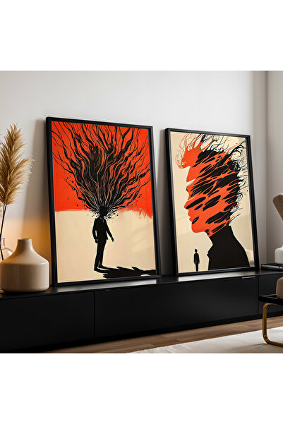 Opak Design Σετ ζωγραφικής τοίχου με αφηρημένο κόκκινο σκηνικό αγνοιάς, διπλό...