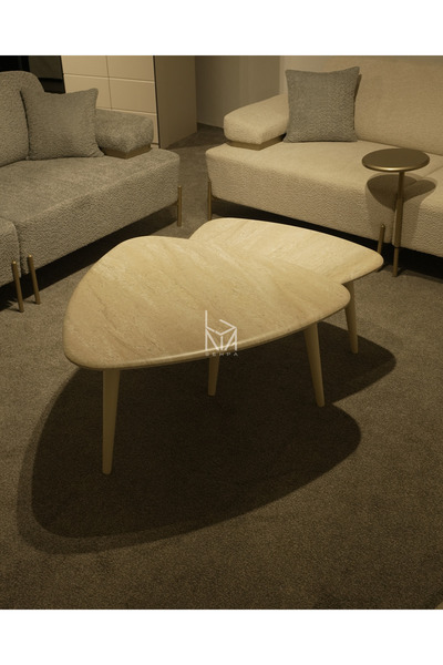 Luna Traverten 2'li Modern Lüks Sehpa