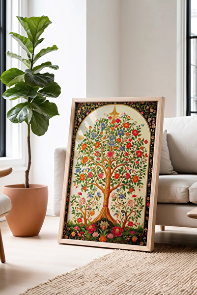 Opak Design Vintage ινδική εκτύπωση τοίχου με φυσικό ξύλινο πλαίσιο