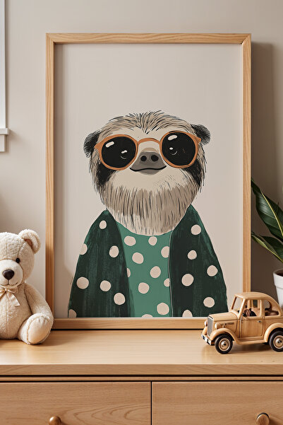 HİGUERA Παιδικό δωμάτιο Raccoon με γυαλιά Πίνακας τοίχου με φυσικό ξύλινο πλα...