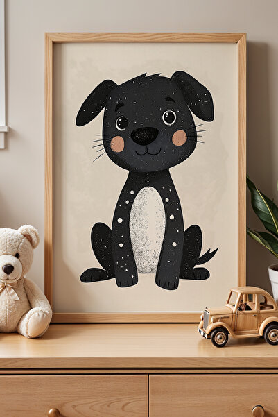 HİGUERA Uslu Black Cute Dog Camera Copiilor Tablou de perete cu rama din lemn...