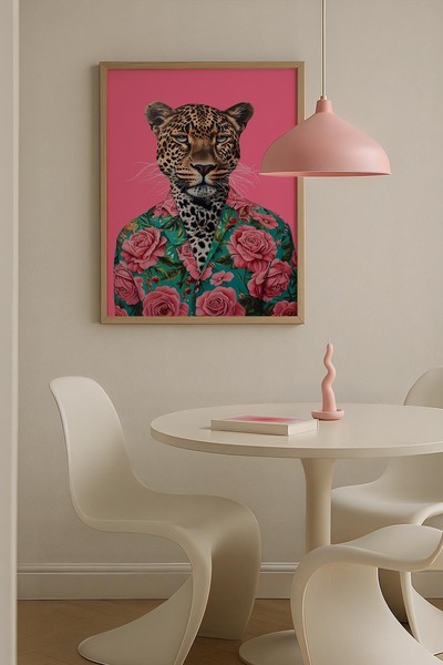 Opak Design Leopard Fashion Pink Trendy Maximalist Art Ζωγραφική τοίχου με ξύ...