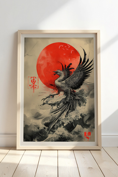 Opak Design Ho-oh Phoenix Bird Hinamaru Ιαπωνική τέχνη τοίχου Vintage ζωγραφι...