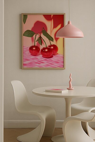 Opak Design Cherry Illustration Pink Maximalist Art Ζωγραφική τοίχου με ξύλιν...