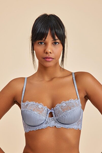 Amarelle Paris Gray Blue Underwire Lace Unpadded Balconette Bra