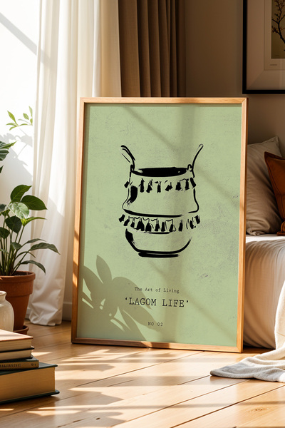 Opak Design Σχέδιο καλαθιού Bohemian Minimalist Πράσινο Φυσικό Ξύλινο Πλαίσιο...