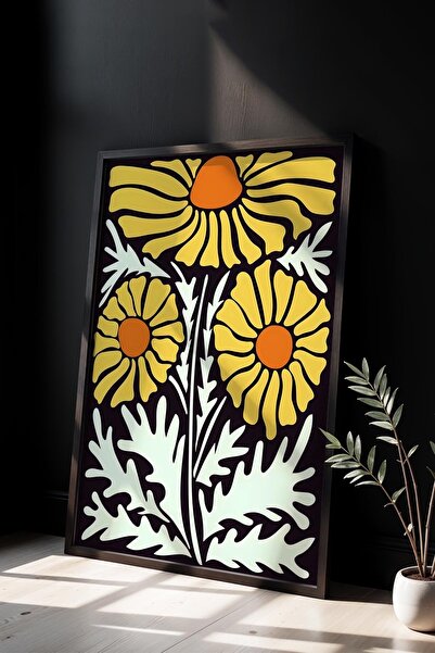 Opak Design Βοτανική Σειρά Yellow Floral Matisse Πίνακας τοίχου με φυσικό ξύλ...